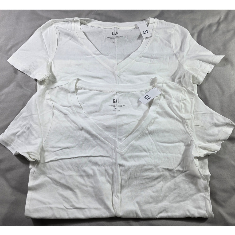 Gap V-Neck T-Shirt 2 Pack Bundle Women Small White Organic Cotton NEW